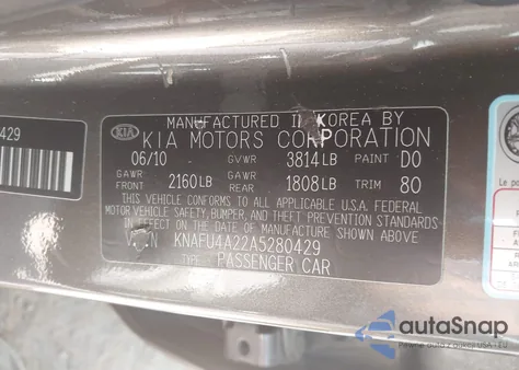 2010 Kia Forte Ex z USA, uszkodzony, nr VIN KNAFU4A22A5280429